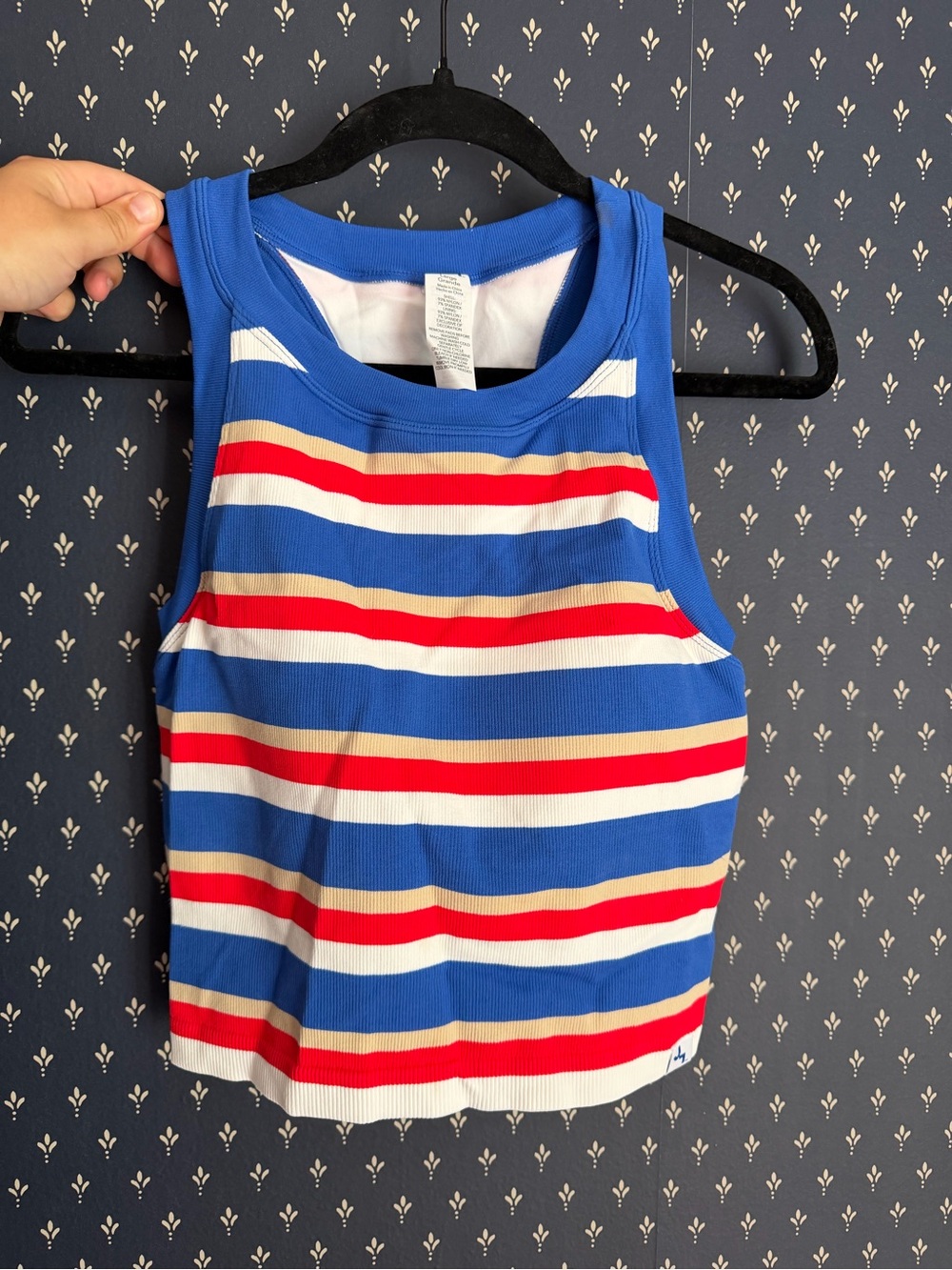 JoyLab Blue Striped Ribbed Tank Top with Red, White & Tan Stripes